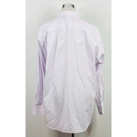 David Donahue 18.5 34/35 Trim Fit Dress Shirt Purple White Plaid 100% Cotton - Picture 5 of 5